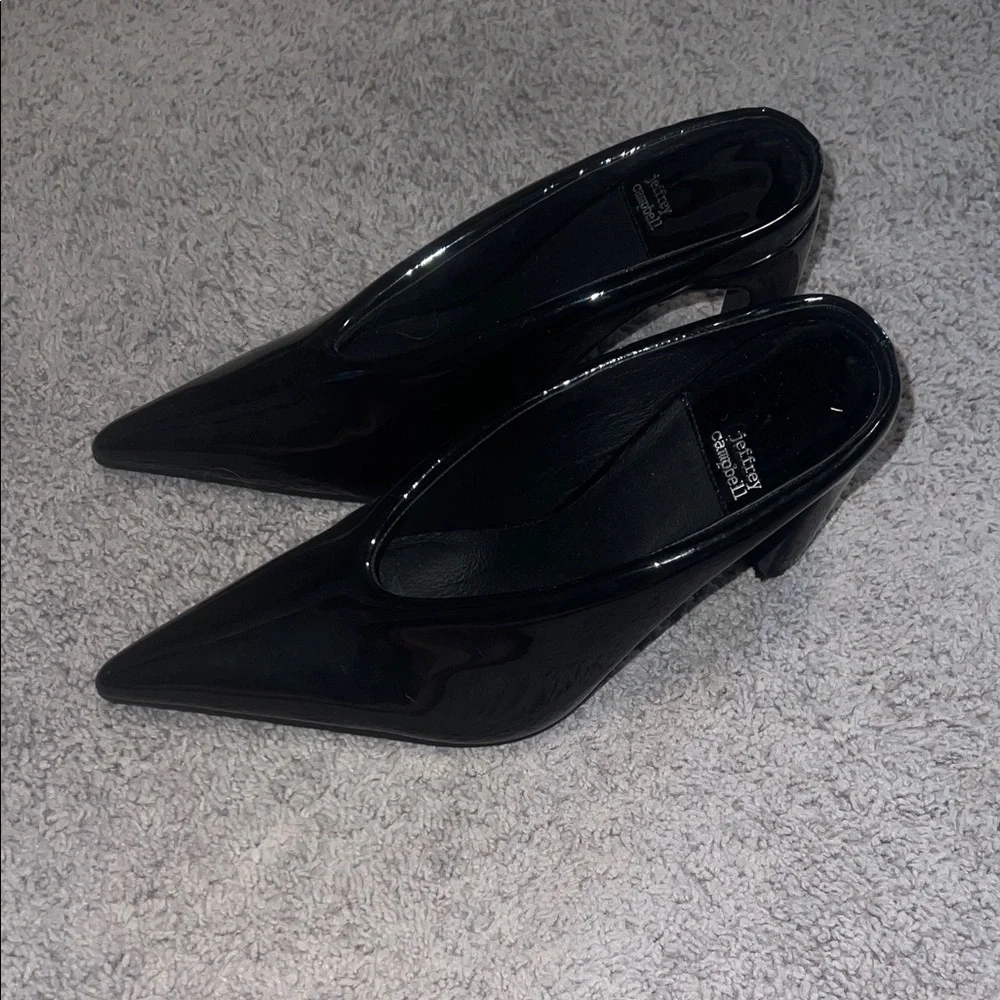 Jeffrey Campbell Glossy Black Pointed Slip-On Mules - Picture 2 of 3